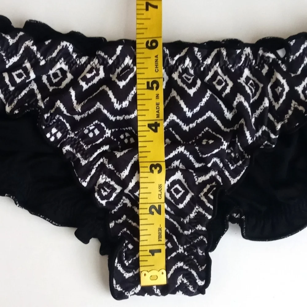 Eberjey Women's Bikini Ruffled Brazilian Sandy Black Zen Stones Nylon Bottom S